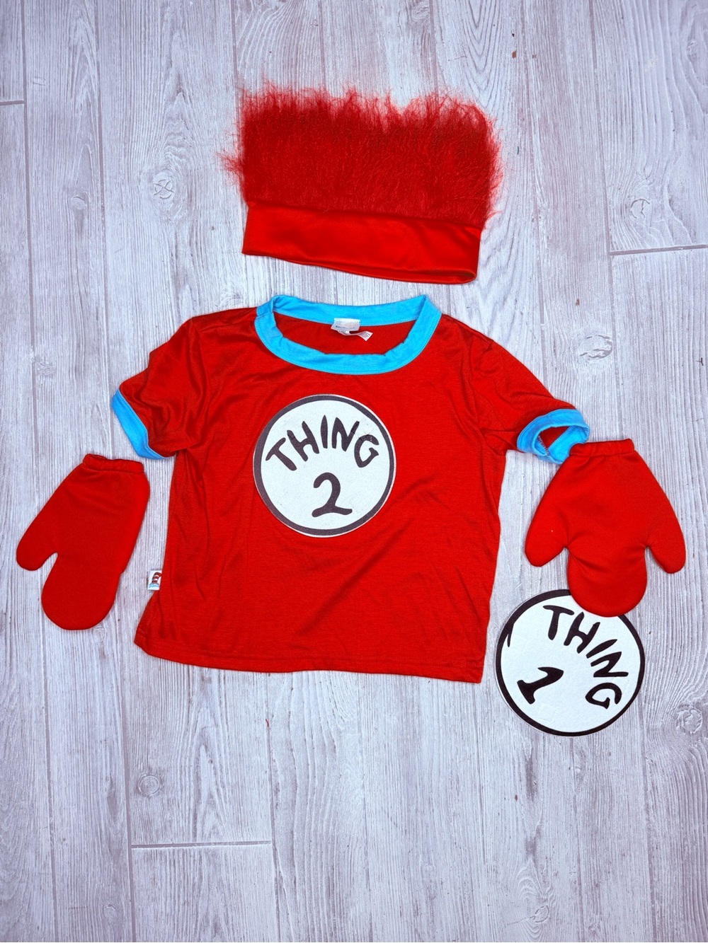 Dr Seuss thing 1 or 2 hat shirt and gloves Halloween costume cosplay dress up xs